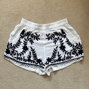 A&B White and Black Embroidered Shorts
